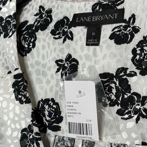 Lane Bryant Satin Floral Rose Full Sleeves Girly Romantic Top Blouse Size 16 New - Picture 3 of 13